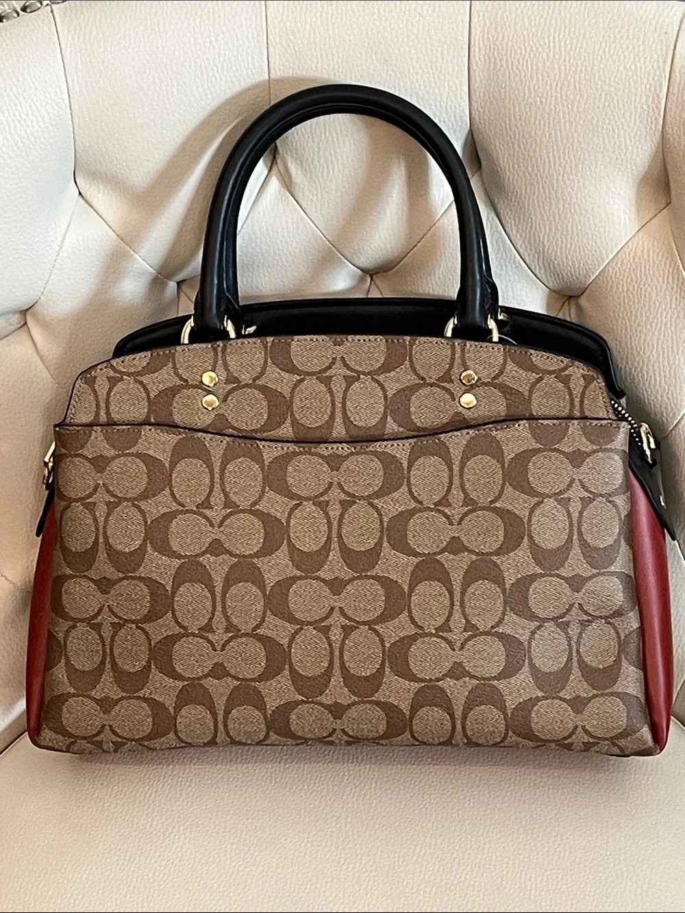 Coach Brown Signature Leather Satchel Rust Side Panels crossbody  Eye Catching